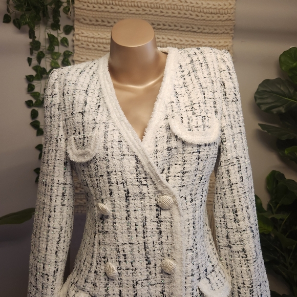 Double Breasted Ruffle Hem Tweed Dress (Medium) - Picture 2 of 9